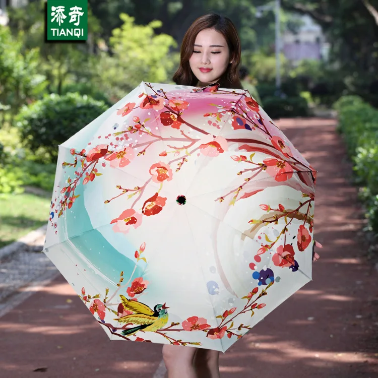 Girl'S Parasol Creative Peach Blossom Pattern Hipster UV-Protection Folding Umbrella Foreign Trade for Umbrella Gift