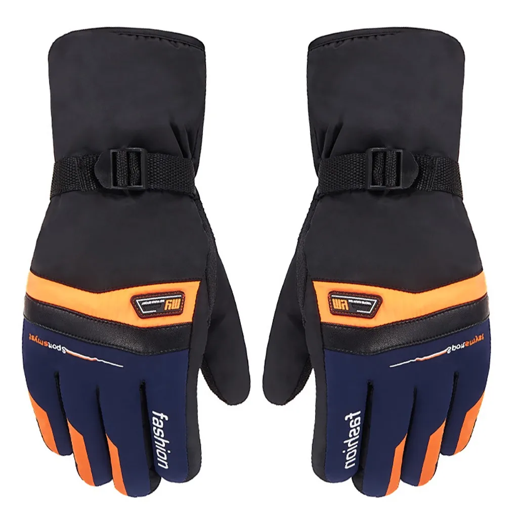 Men Winter Thicken Ski Gloves Men's Fleece Gloves Outdoor Motorcycle Riding Windproof Thermal Gloves Cotton Ski Guides