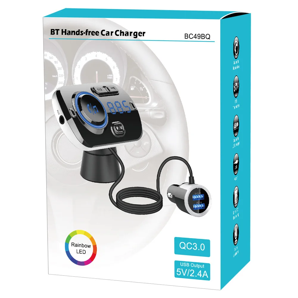 FM передатчик автомобильный комплект громкой связи беспроводной Bluetooth MP3 плеер двойной USB QC3.0 быстрое зарядное устройство громкой связи красочные атмосферные огни