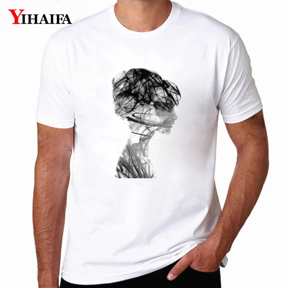 

YIHAIFA 2020 Hipster Men T-Shirt Graffiti Ink Girl Graphics Tees Short Sleeve Casual Tops Mens Funny T Shirts Undershirt