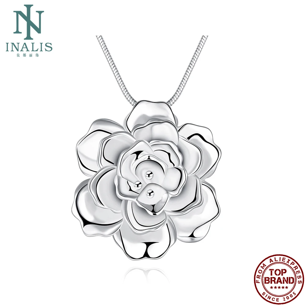 Романтическое креативное ожерелье INALIS с цветком посеребренное женское