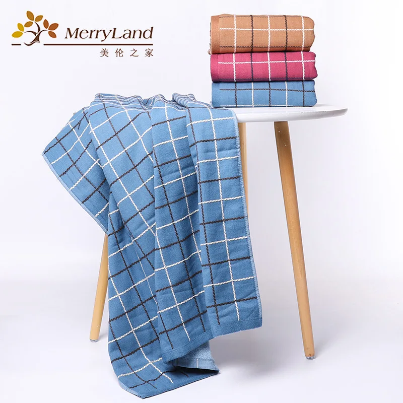 

Gauze Plaid 100% Cotton Bath Towel 70*140 Thick Large Bath Towel