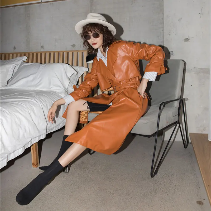 Heydress модный тонкий Тренч из искусственной кожи кортекс женский костюм с поясом и воротником уличная одежда осень зима Топ для женщин