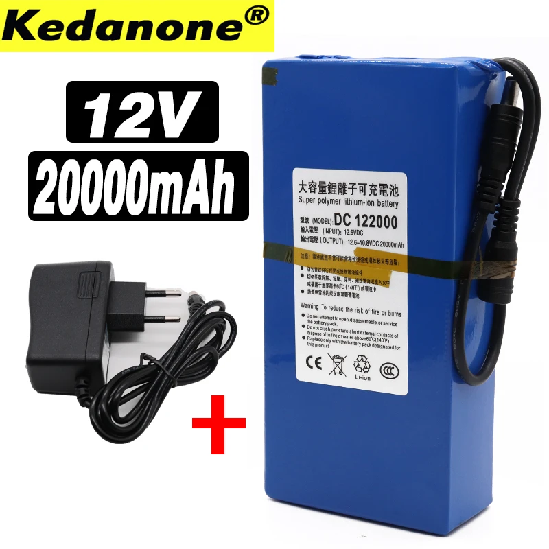 DC122000 Высококачественный супер 12,6 v 20Ah перезаряжаемый портативный литий-ионный аккумулятор DC 12V 20000mAh с вилкой ЕС+ зарядное устройство