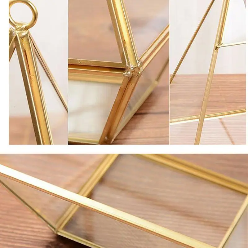 BMBY-Decorative Crystal Tranparent Flower Glass Vase Geometric Shape Fashion Ornament for Home Wedding-Glass+ metal 12 x 12 x 2