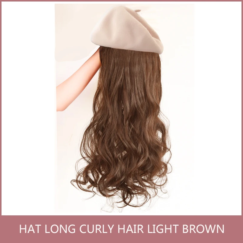 MUMUPI осень и зима девушка черные длинные вьющиеся волосы с шляпой интегрированный парик Подходит для женщин на каждый день синтетические волосы парик - Цвет: 2I30
