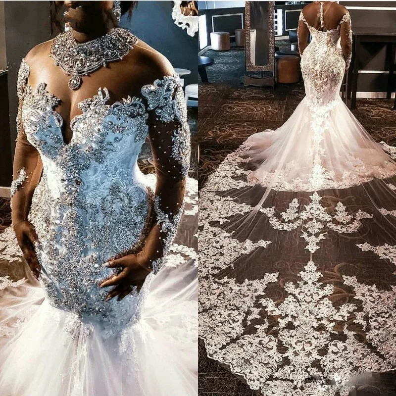 Vestido de noiva фантастическое свадебное платье es свадебное платье с кристаллами Бисероплетение с длинными рукавами в африканском стиле свадебное платье с рисунком русалки индивидуальные robe de mariee