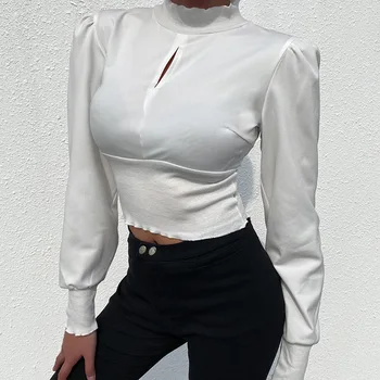 

Femme Crop Tops Autumn Sweater Thin 2019 Bodycon White Women Short Knitted O-Neck Sweaters Office Lady Pullovers Outwear G1082