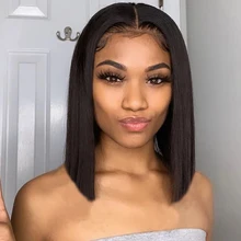Vrvogue – Perruque BOB Lace Closure wig Brésilienne lisse, Perruque Courte, Partie Centrale, pre-plucked, Cheveux Humains