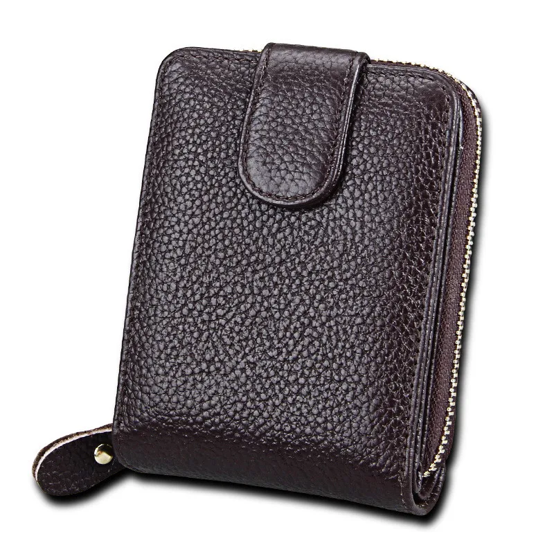 

New Cowhide Leather Coin Card Package Black Coffee Lychee Soft Leather Organ Card Pack Multi-Function Portable ID Card Holder