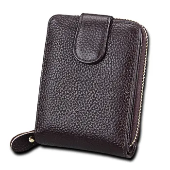 

New Cowhide Leather Coin Card Package Black Coffee Lychee Soft Leather Organ Card Pack Multi-Function Portable ID Card Holder