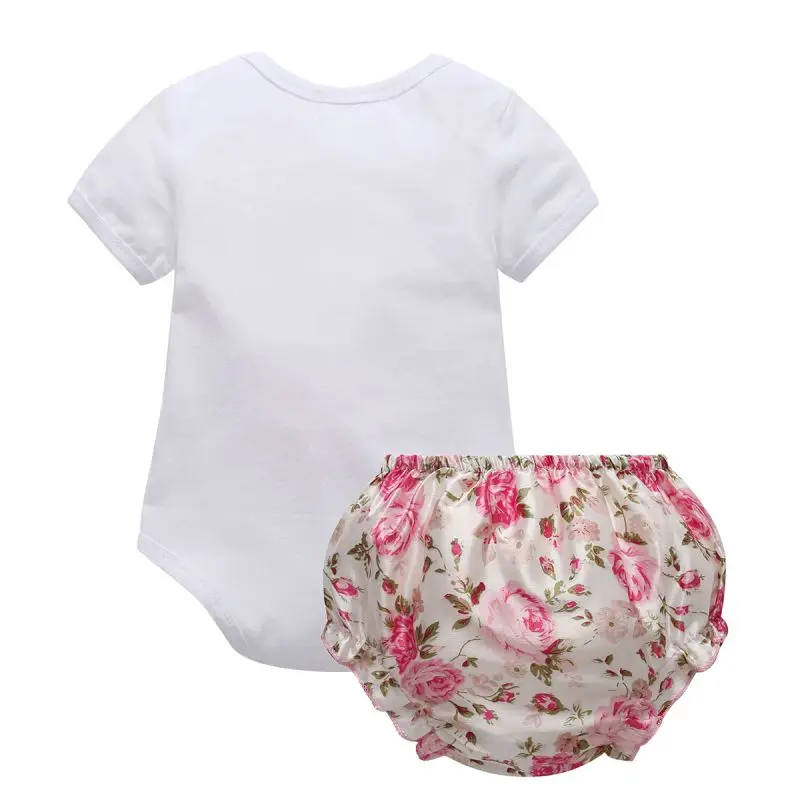 2Pcs/Lot Newborn Infant Baby Girls Clothing Sets Cotton Flower Print Romper+Shorts Baby Sets Summer Girl Clothes