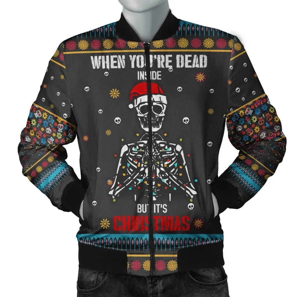 Christmas Winter Fashion Mens Bomber Jacket funny skull 3D Printing Thick Pocket Zip coat Unisex Casual Warm Zipper jacket FX-02