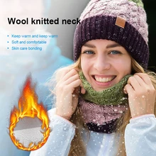 Шерстяная меховая подкладка, шапка с помпоном, зимняя шапка, зимние уличные аксессуары для женщин, теплый вязаный шарф+ шапка