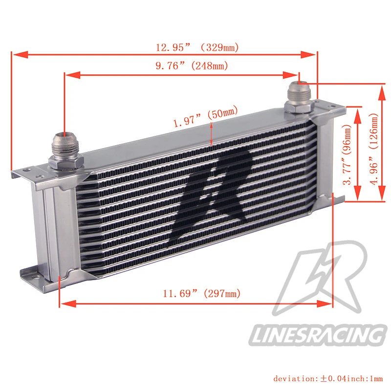 Refrigerador de óleo universal 248mm 13 fileiras an10, preto prata