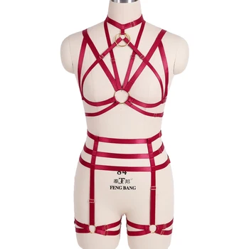 

Body Harness Garter Belt Set Red Top Strap Chest Hollow Out Caged Waist Suspender Art Dance Gothic Lingerie Plus Size Elastic