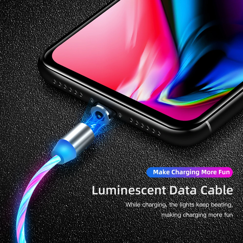 Магнитный USB C Micro USB кабель для iPhone поток светящийся кабель провод для быстрого заряда тип-c 8 Pin зарядное устройство мобильный телефон USB кабель
