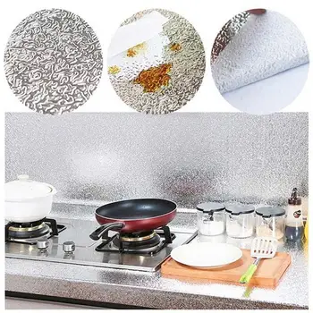 Kitchen Oil proof Waterproof Stickers Aluminum Foil Kitchen Stove Cabinet Self Adhesive Wall Sticker DIY Croppable Wallpaper