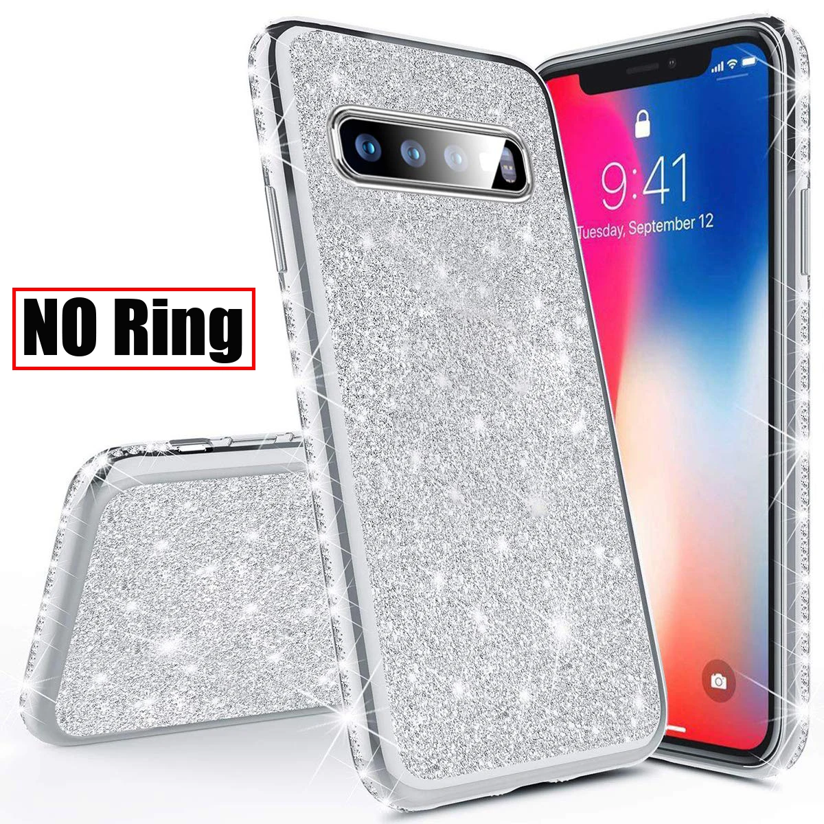 Silver Мягкий чехол с блестками для samsung Galaxy A10 A20 A30 A40 A50 M10 A6 A7 A8 S10 S8 S9 плюс A50s 360 Примечание 10 кольцо автомобильный держатель - Цвет: Silver