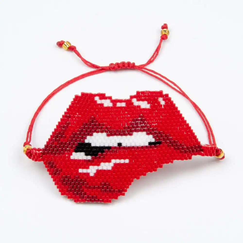 ZVZO MIYUKI браслет Evil Eye браслеты Bite Lips розовые красные бусины ручной работы Тканые женские Украшения, Браслеты mujer moda