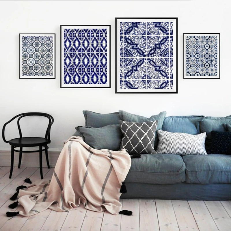 Moroccan-Wall-Art-Canvas-Painting-Pictures-Blue-Arabic-Pattern-Tiles-Posters-and-Prints-Portugal-Artwork-Decoration (3)