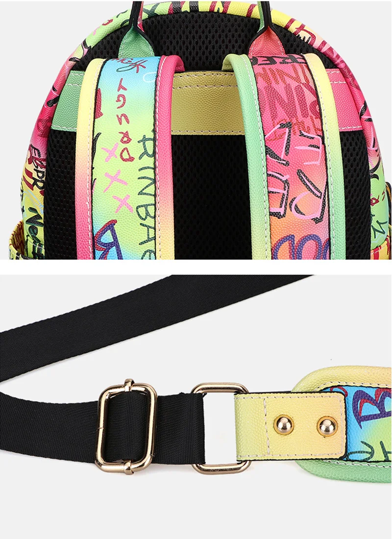 Chegada de Alta Mochila para as Mulheres Couro do Plutônio Nova Marca Qualidade Graffiti Designer Volta Bolsa Grande Capacidade Arco-íris Colorido 2020 20 graffiti mochila para as mulheres designer volta