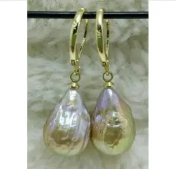 

Free shipping Huge AAA South Sea Natural Baroque Pearl Earrings 14K/20 YELLOW GOLD