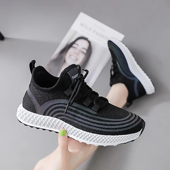 

Women Comfortable Vulcanized 2020 Woman Casual Flats Women's Stretch Fabric Sneakers Ladies Lace Up Female Fashion Walking Shoes
