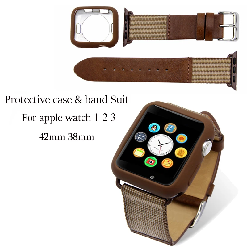 Чехол для часов + кожаный ремешок Apple Watch series 3 2 1 чехол ремешка 42/38 мм тонкий