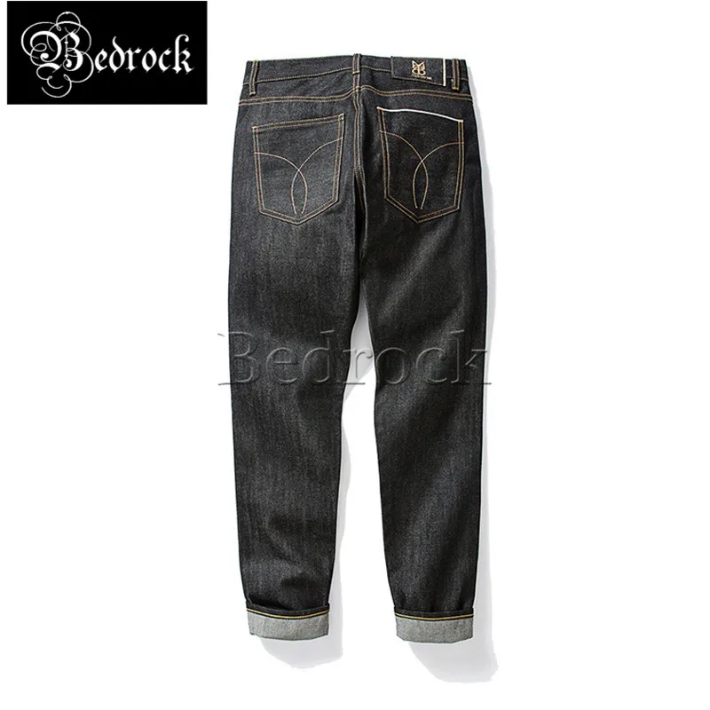 MBBCAR 13.5oz vintage selvedge denim jeans men's heavy washed water black jean pants print pure cotton slim-fit pencil jeans 741
