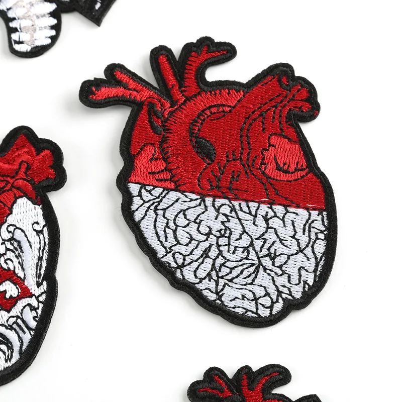 Gem Heart Sticker Embroidered Patches Clothing Badges Hippie Red Heart  Human Organs Patch Iron on Patches