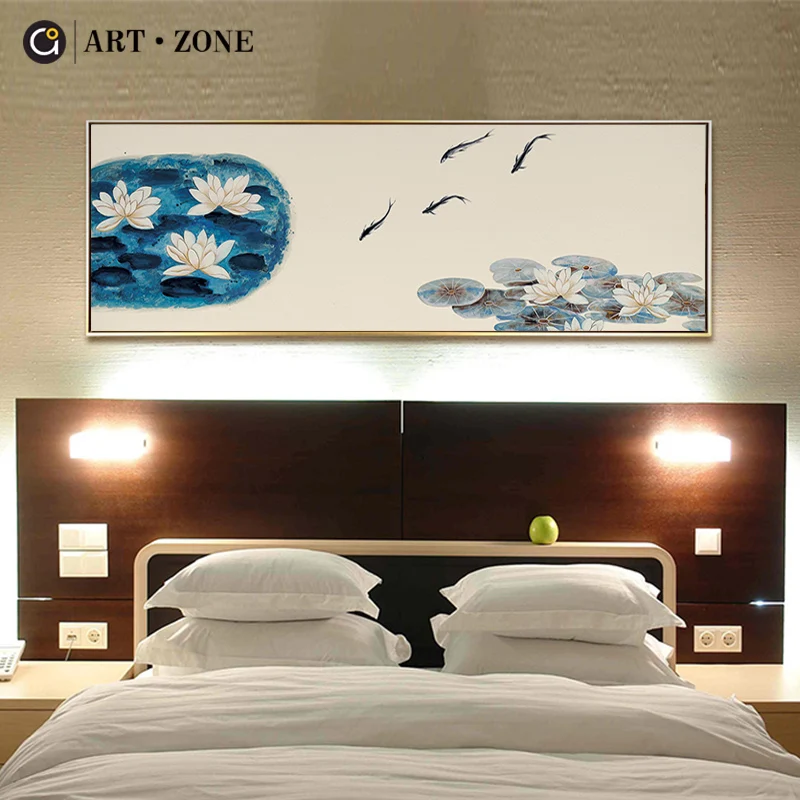 

ART ZONE Lotus Pond Canvas Painting Traditional Chinese Wall Art Poster Art Print Painting Wall Picture For Living Room Decor