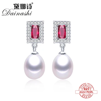 

Clearance Sale ! Red Crystal High Luster Natural Freshwater Pearl Drop Earrings For Women Fashion Wedding Silver Jewelry WithBox