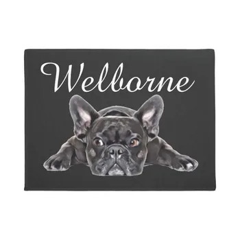 

Entrance Way Welcome Door Mat Black White French Bulldog Door Mat Funny Carpet Non-Woven Fabric Top with a Anti-Slip Rubber car