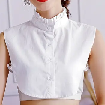 

Women Sweet Wrinkled Ruffles Fake Stand Collar Layering White Sweater Half-Shirt