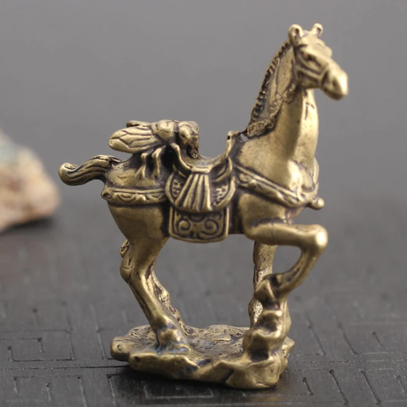  1pc Copper Majestic Horse Miniatures Figurines Vintage Craft Mini Horses Ornament Desk Decor Sculpt