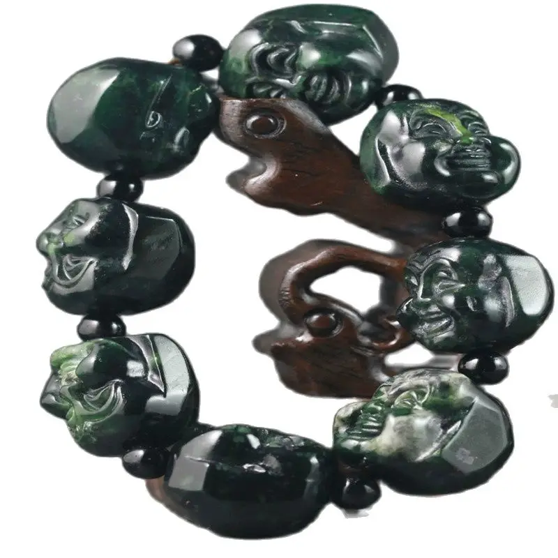 

Beautiful China Jade Chinese Natural Dark Green Jade Buddha Chain Bracelet