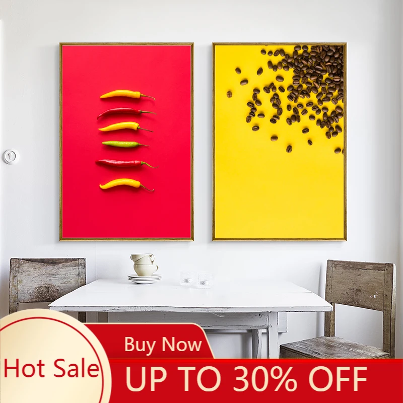 Canvas Painting Nordic Minimalist Fruits and Vegetables Posters Yellow Red Background Print Wall Art Pictures Room Decor |