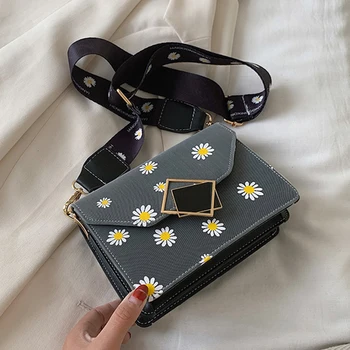 

New Daisy Design Shoulder Bag PU Leather Flap Tote Bags for Women Width Strap Messenger Bag Female Handbags Purse Travel Totes