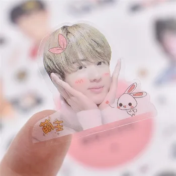 

3 Pcs Bangtan Boys JK V SUGA RM JIMIN JIN JHOPE Real Big Head Transparent Sticker Hand Ledger Decoration