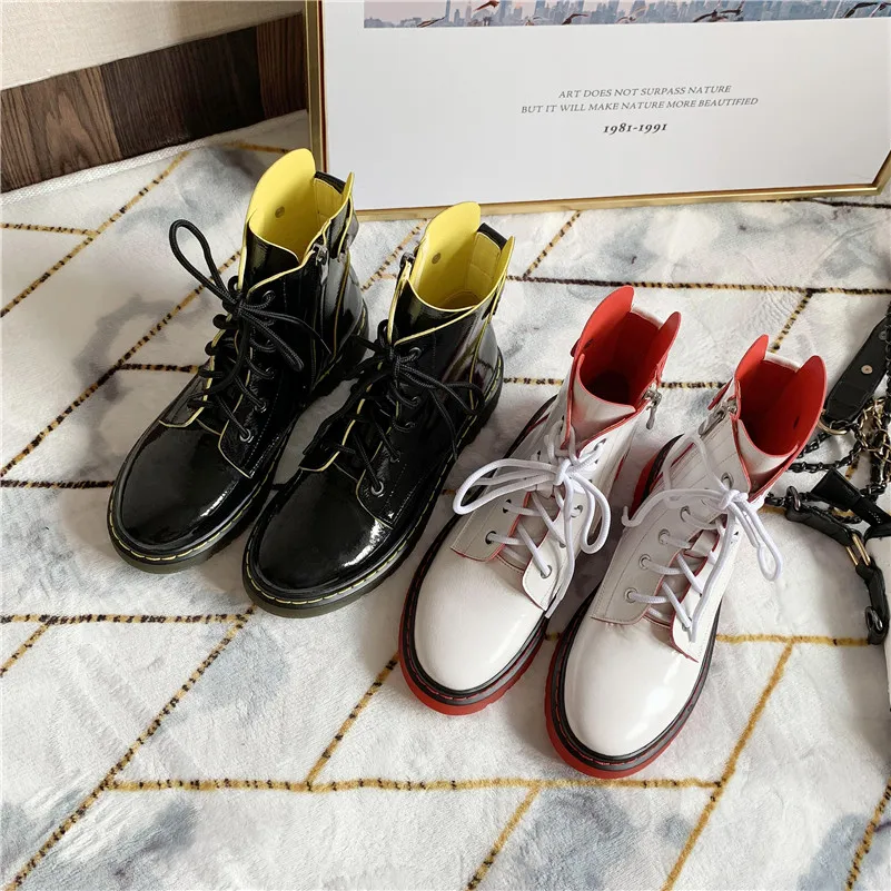 FEDONAS Patent Leather Women Casual Ankle Boots Cross-tied Autumn Winter Keep Warm Short Boots Basic New Fashion Shoes Woman