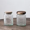 Relief Glass Storage Jar Carved Flower with Wooden Lid Sugar Crystal  Jars Seal Tea Caddy Grain Dispenser Kitchen Supplies 2
