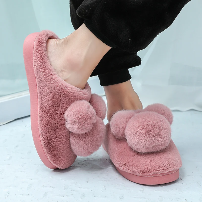 

Short Plush Fur Slides Women Winter Slippers Women Home Slippers Indoor Bedroom Platform Shoes Woman Chaussures Femme