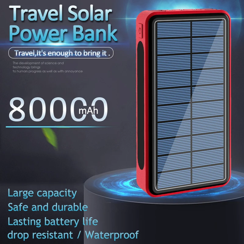 80000mAh Солнечная батарея Портативное зарядное устройство для мобильного телефона