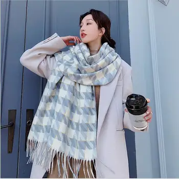 

Faux Cashmere Pashmina Women Scarf Fashion Winter Three-dimensional Houndstooth Print Double-sided Luxury Brand Designer Blanket