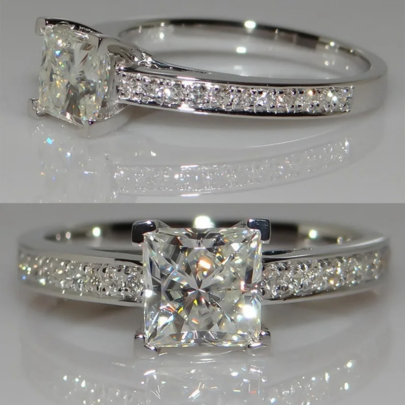 Простое квадратное Ювелирное кольцо принцесса огранка 1ct фианит AAAAA серебряный цвет обручальное кольцо для женщин