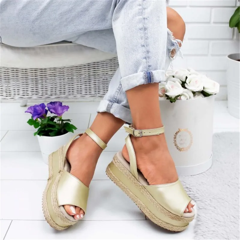 

HEFLASHOR 2020 Summer Women Platform Sandal Leather Summer Woman Casual Women's Ankle Strap Open Toe Sandals Zapatos De Mujer