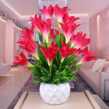 

Modern Ceramic Vase+Artificial Flower Lily Set Decor Livingroom Silk Fake Flower Pot Ornaments Home Furnishing Crafts Decoration
