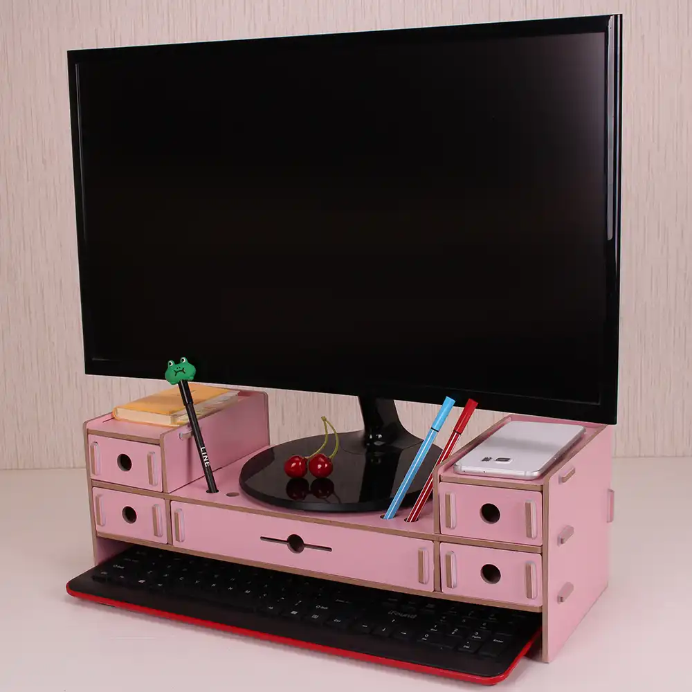 5 Drawers Monitor Stand Riser Desktop Organizer With Keyboard