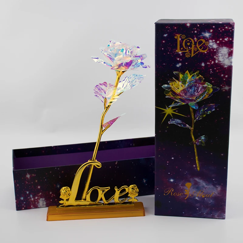 Золотая Роза 24k с основанием для свадебной декорации Искусственные цветы, красный синий поддельные розы Новогодний подарок на день Святого Валентина